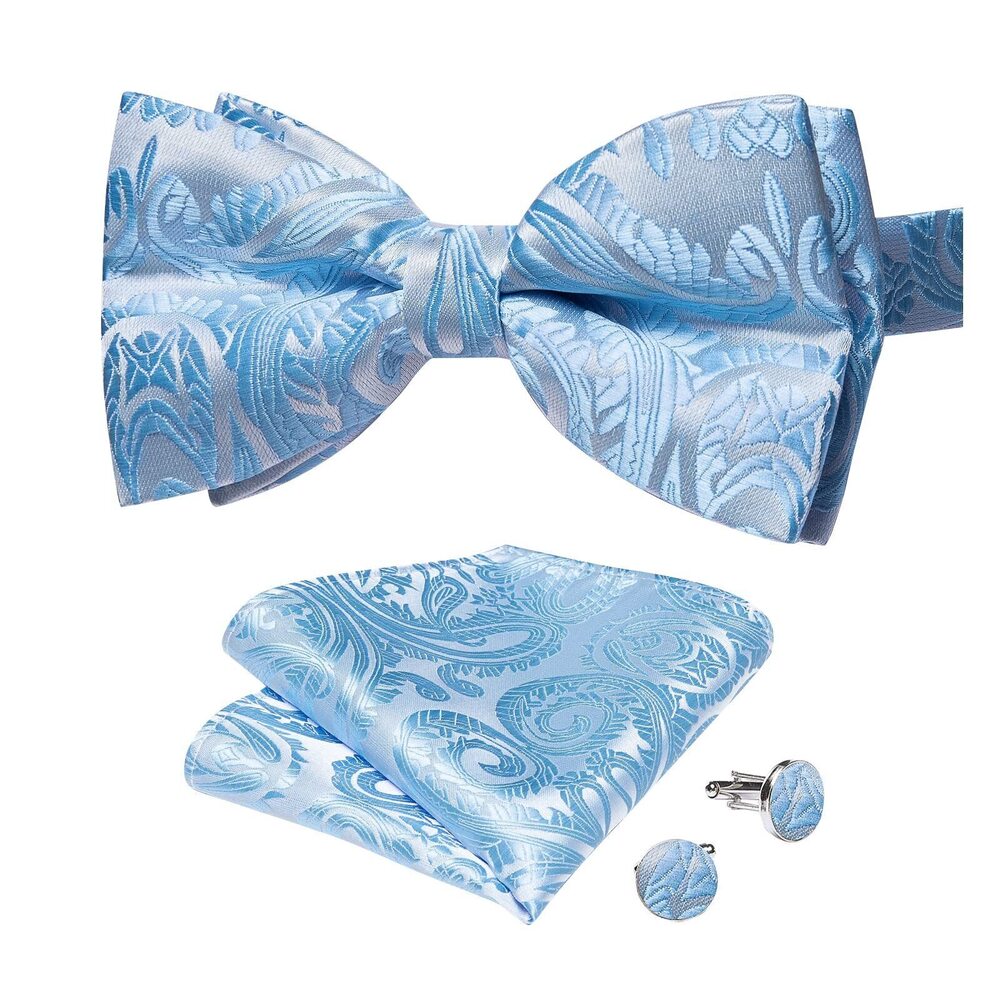 1800 Light Blue Bow Tie Paisley Pre-tied Bowtie Silk Woven Bow Ties